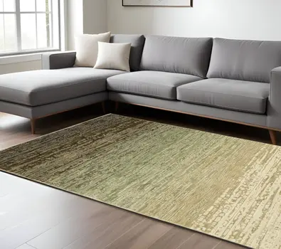 7' X 10' Brown And Green Abstract Area Rug