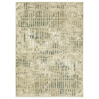 7' X 10' Beige And Blue Geometric Area Rug