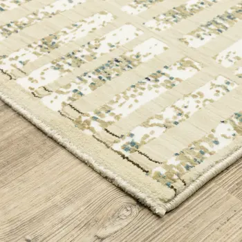 7' X 10' Beige And Blue Geometric Area Rug