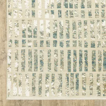 7' X 10' Beige And Blue Geometric Area Rug