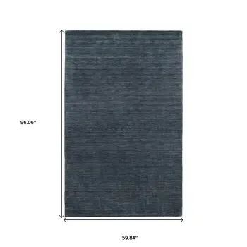 5' X 8' Navy Blue Wool Hand Tufted Area Rug