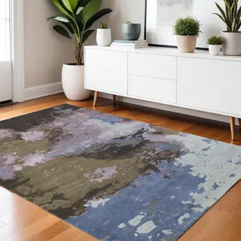 4' X 6' Blue And Purple Abstract Hand Tufted Area Rug