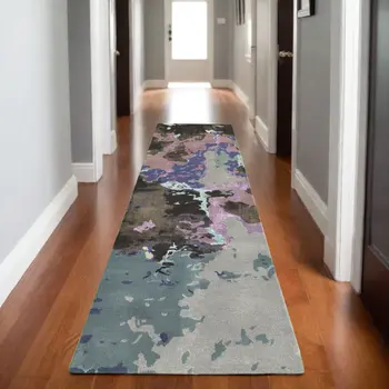 8' Blue And Purple Abstract Hand Tufted Runner Rug