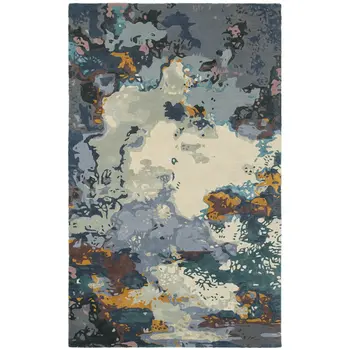 4' X 6' Blue And Gray Abstract Hand Tufted Area Rug