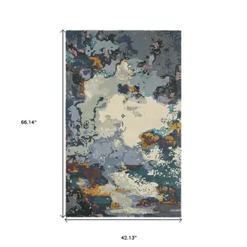 4' X 6' Blue And Gray Abstract Hand Tufted Area Rug