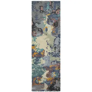 8' Blue And Gray Abstract Hand Tufted Runner Rug