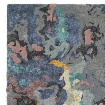 8' Blue And Gray Abstract Hand Tufted Runner Rug