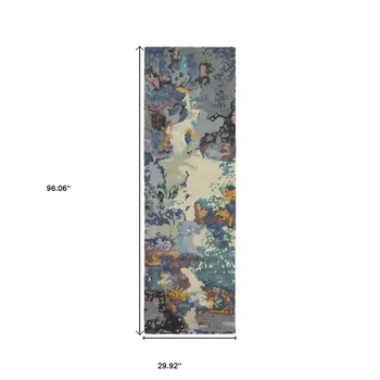 8' Blue And Gray Abstract Hand Tufted Runner Rug