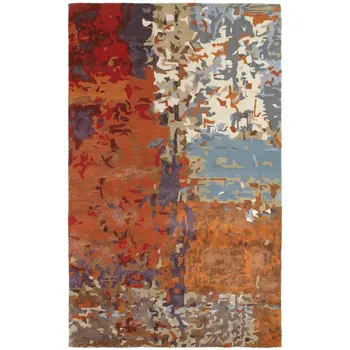 4' X 6' Orange Ivory And Teal Abstract Hand Tufted Area Rug