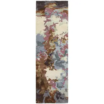 8' Blue And Brown Abstract Hand Tufted Runner Rug