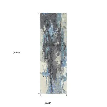 8' Blue And Gray Abstract Hand Tufted Runner Rug