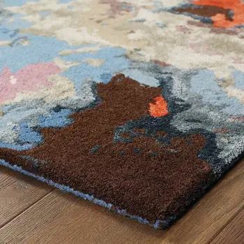 4' X 6' Pink Orange And Blue Abstract Hand Tufted Area Rug