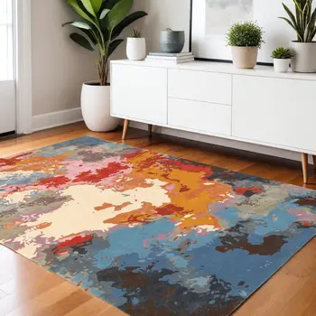 4' X 6' Pink Orange And Blue Abstract Hand Tufted Area Rug