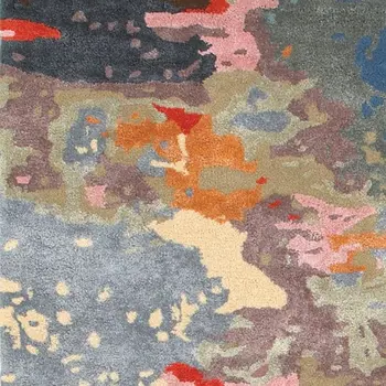 8' Pink Orange And Blue Abstract Hand Tufted Runner Rug