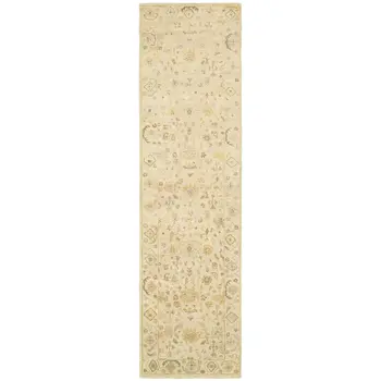 10' Beige And Gray Wool Oriental Hand Knotted Runner Rug