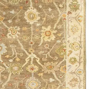 10' Brown And Beige Wool Oriental Hand Knotted Runner Rug