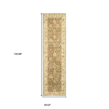 10' Brown And Beige Wool Oriental Hand Knotted Runner Rug