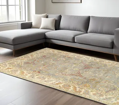 6' X 9' Gray And Beige Wool Oriental Hand Knotted Area Rug