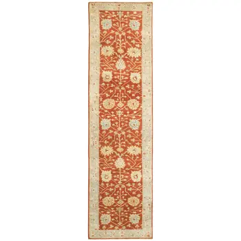 10' Red And Gray Wool Oriental Hand Knotted Runner Rug