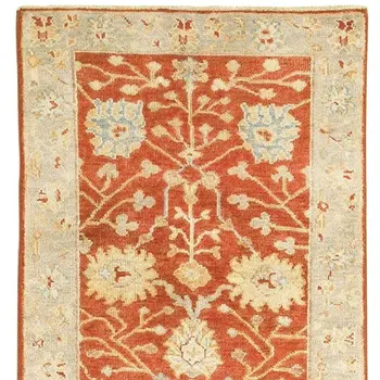 10' Red And Gray Wool Oriental Hand Knotted Runner Rug