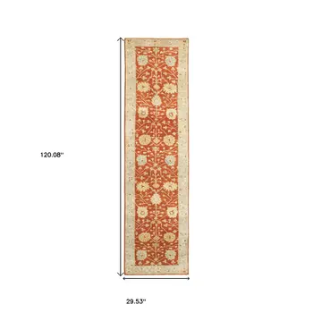 10' Red And Gray Wool Oriental Hand Knotted Runner Rug