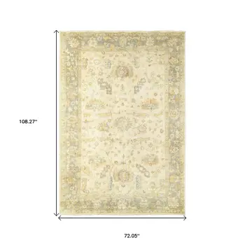 6' X 9' Beige And Gray Wool Oriental Hand Knotted Area Rug