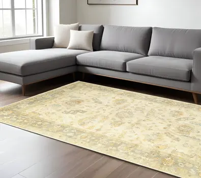6' X 9' Beige And Gray Wool Oriental Hand Knotted Area Rug