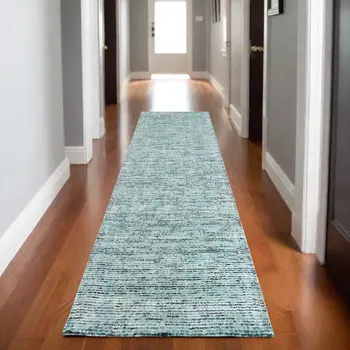 8' Blue And Teal Hand Tufted Runner Rug