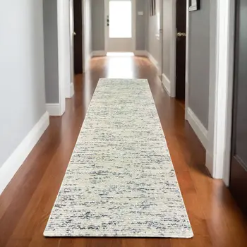 8' Ivory And Stone Hand Tufted Runner Rug