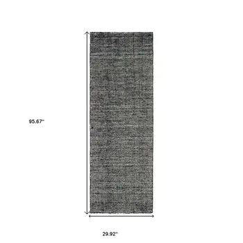 8' Charcoal And Black Hand Tufted Runner Rug