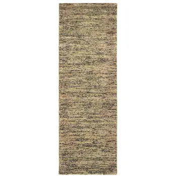 8' Gold And Green Hand Tufted Runner Rug