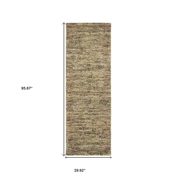 8' Gold And Green Hand Tufted Runner Rug