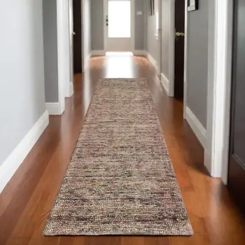 8' Taupe And Pink Hand Tufted Runner Rug