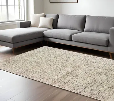 6' X 9' Ivory And Sand Hand Tufted Area Rug