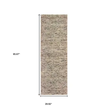 8' Ivory And Sand Hand Tufted Runner Rug
