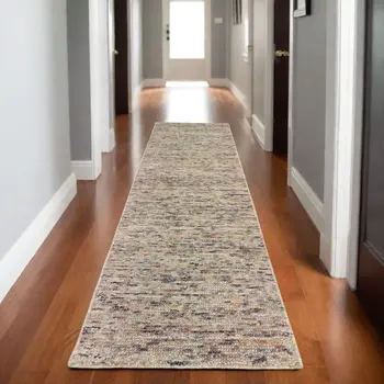 8' Ivory And Sand Hand Tufted Runner Rug