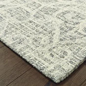 8' Gray And Ivory Wool Geometric Hand Tufted Runner Rug