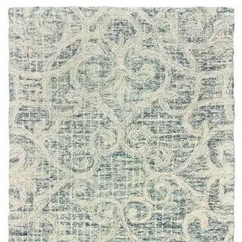 8' Gray And Ivory Wool Geometric Hand Tufted Runner Rug