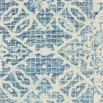 8' Blue And Ivory Wool Geometric Hand Tufted Runner Rug