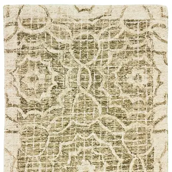 8' Green And Ivory Wool Geometric Hand Tufted Runner Rug