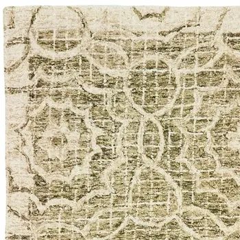 8' Green And Ivory Wool Geometric Hand Tufted Runner Rug