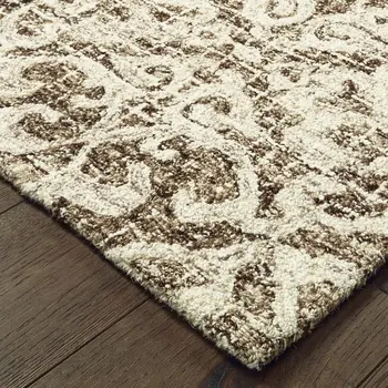 8' Brown And Ivory Wool Floral Hand Tufted Runner Rug