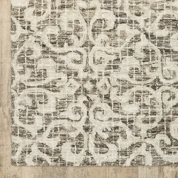 8' Brown And Ivory Wool Floral Hand Tufted Runner Rug