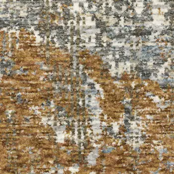 7' X 10' Gray And Gold Abstract Area Rug With Fringe