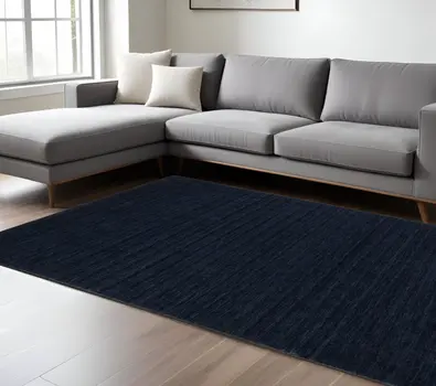 6' X 9' Navy Blue Wool Hand Tufted Area Rug