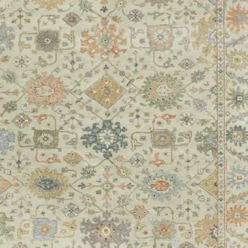 6' X 9' Beige And Green Wool Oriental Hand Knotted Area Rug With Fringe
