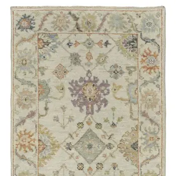 10' Beige And Green Wool Oriental Hand Knotted Runner Rug With Fringe