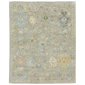 6' X 9' Gray Yellow And Green Wool Oriental Hand Knotted Area Rug With Fringe