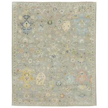 6' X 9' Gray Yellow And Green Wool Oriental Hand Knotted Area Rug With Fringe