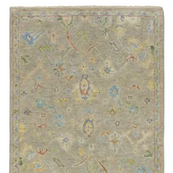 10' Gray Yellow And Green Wool Oriental Hand Knotted Runner Rug With Fringe